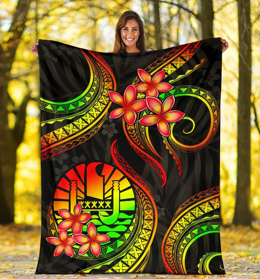 Tahiti Polynesian Premium Blanket - Reggae Plumeria