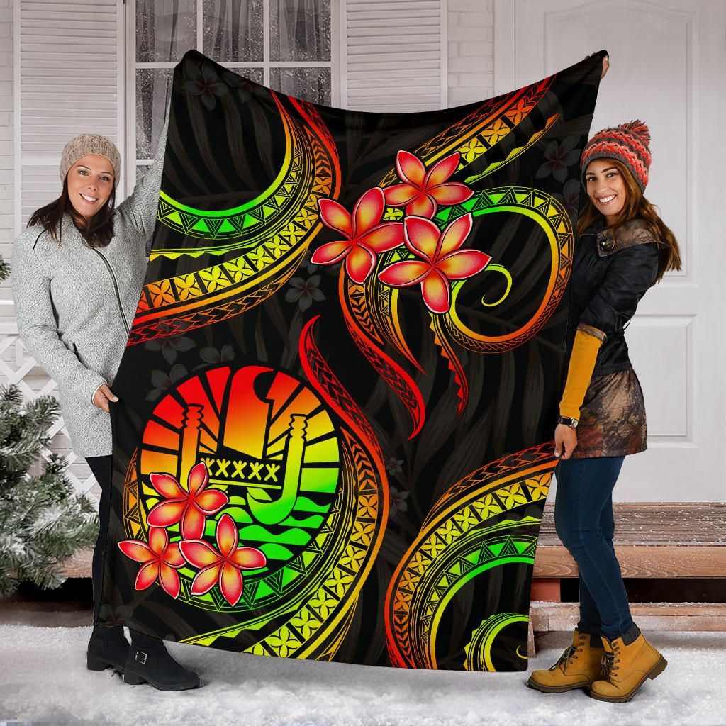 Tahiti Polynesian Premium Blanket - Reggae Plumeria