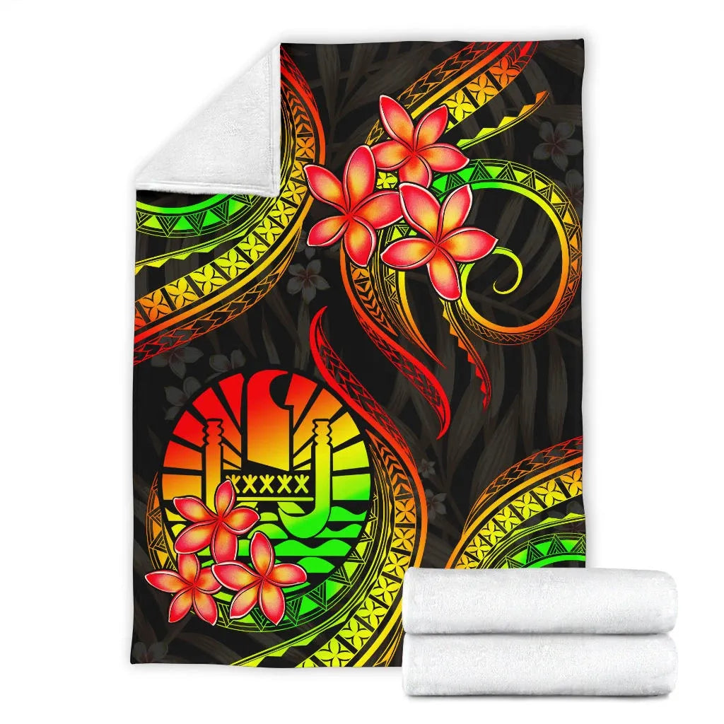Tahiti Polynesian Premium Blanket - Reggae Plumeria