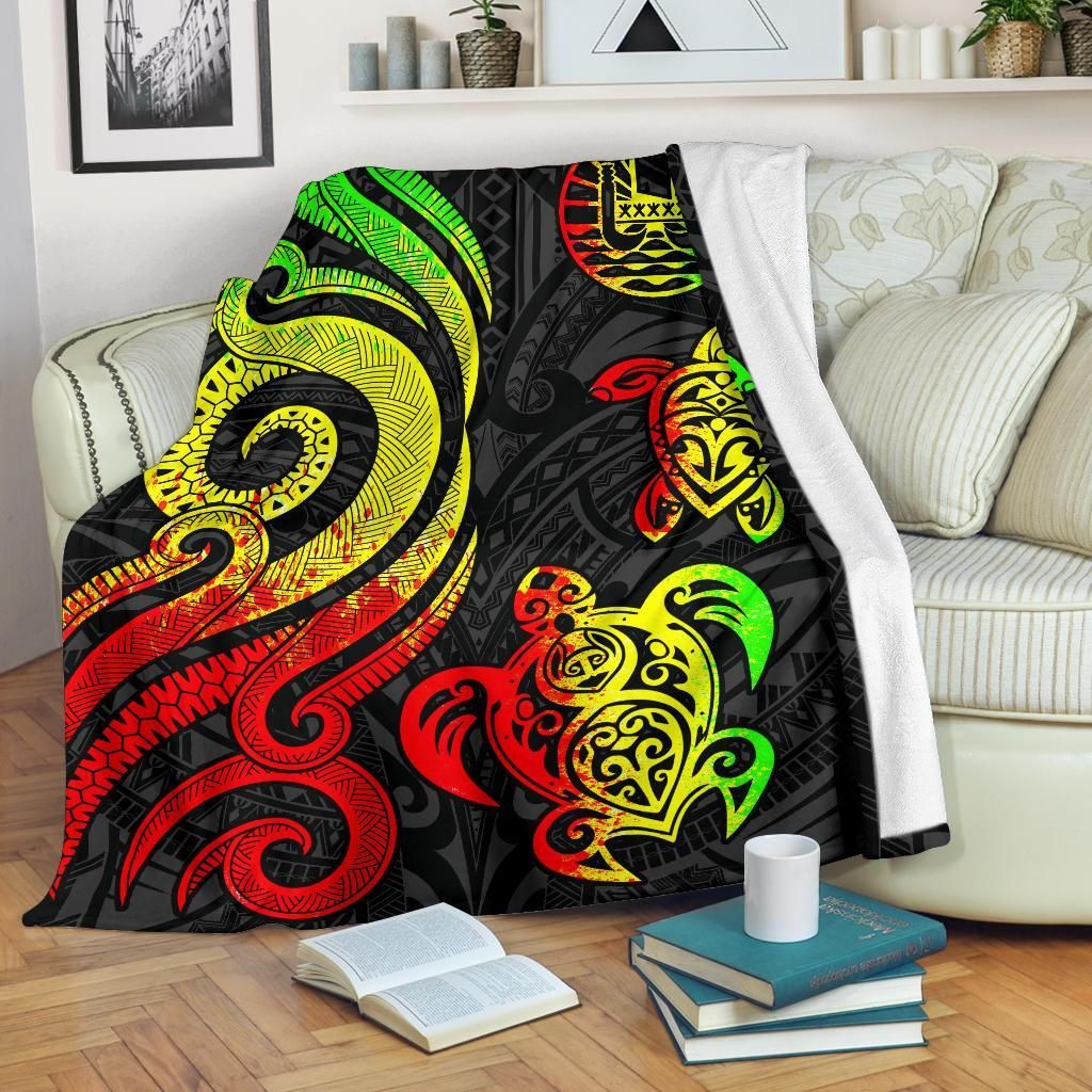 Tahiti Polynesian Premium Blanket - Reggae Tentacle Turtle