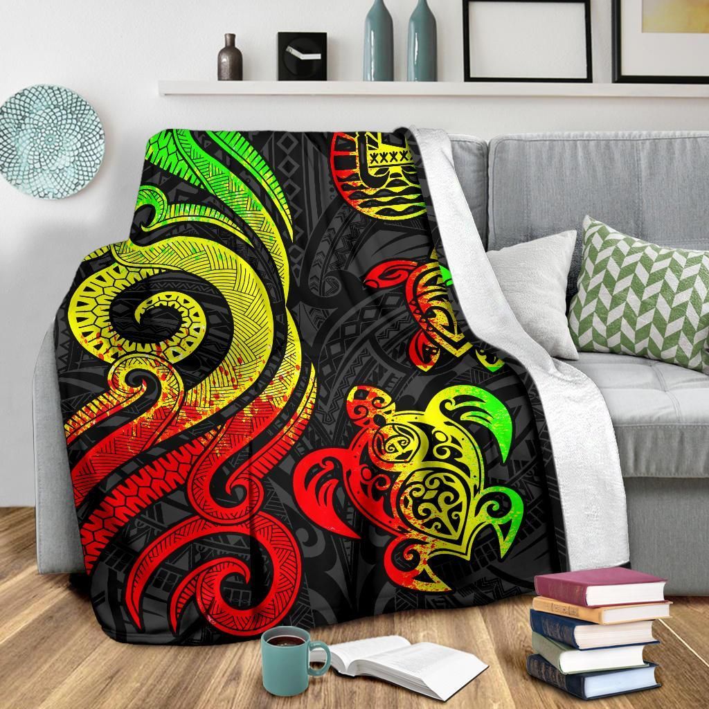 Tahiti Polynesian Premium Blanket - Reggae Tentacle Turtle