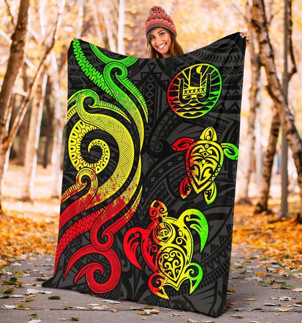 Tahiti Polynesian Premium Blanket - Reggae Tentacle Turtle