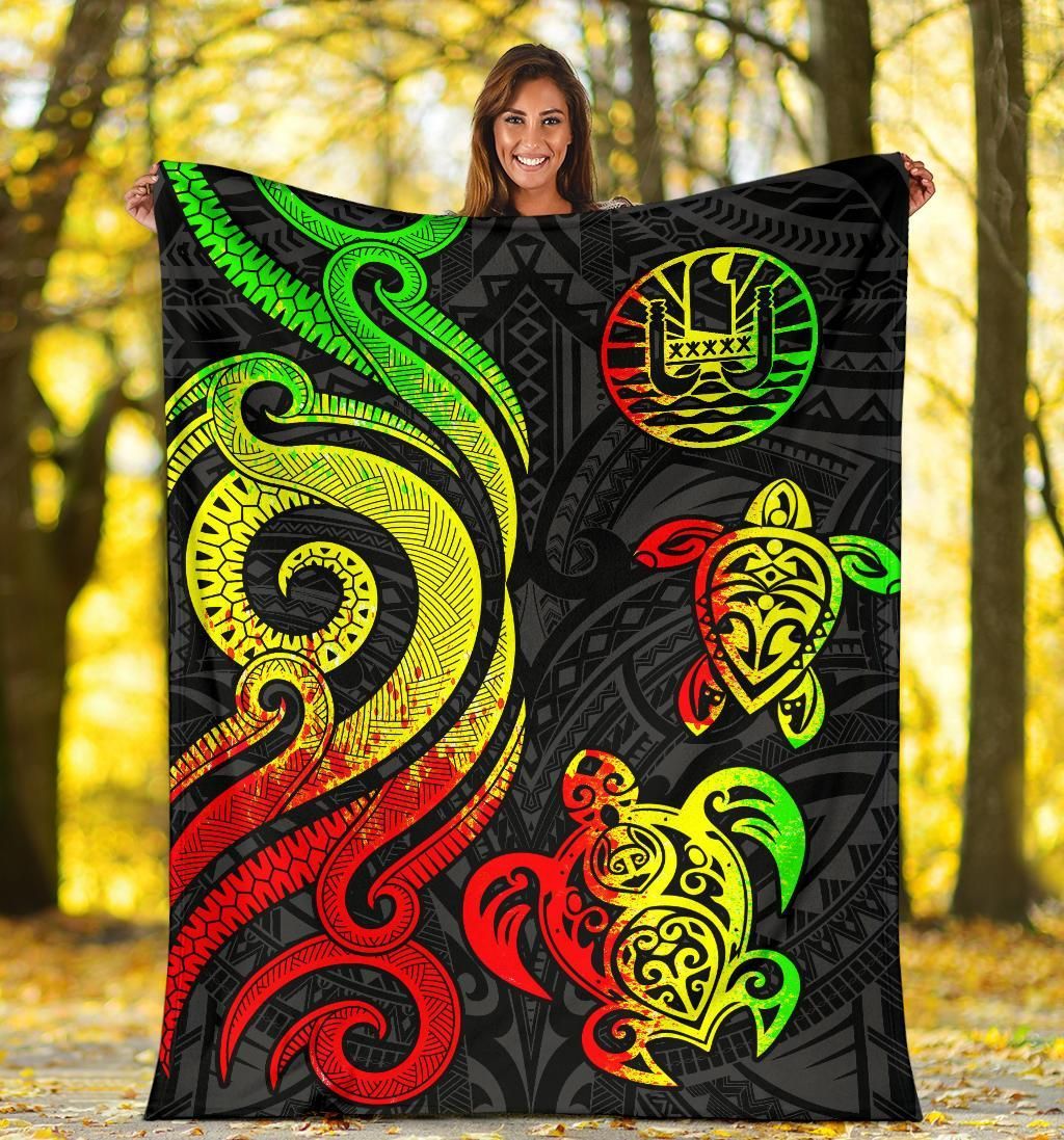 Tahiti Polynesian Premium Blanket - Reggae Tentacle Turtle
