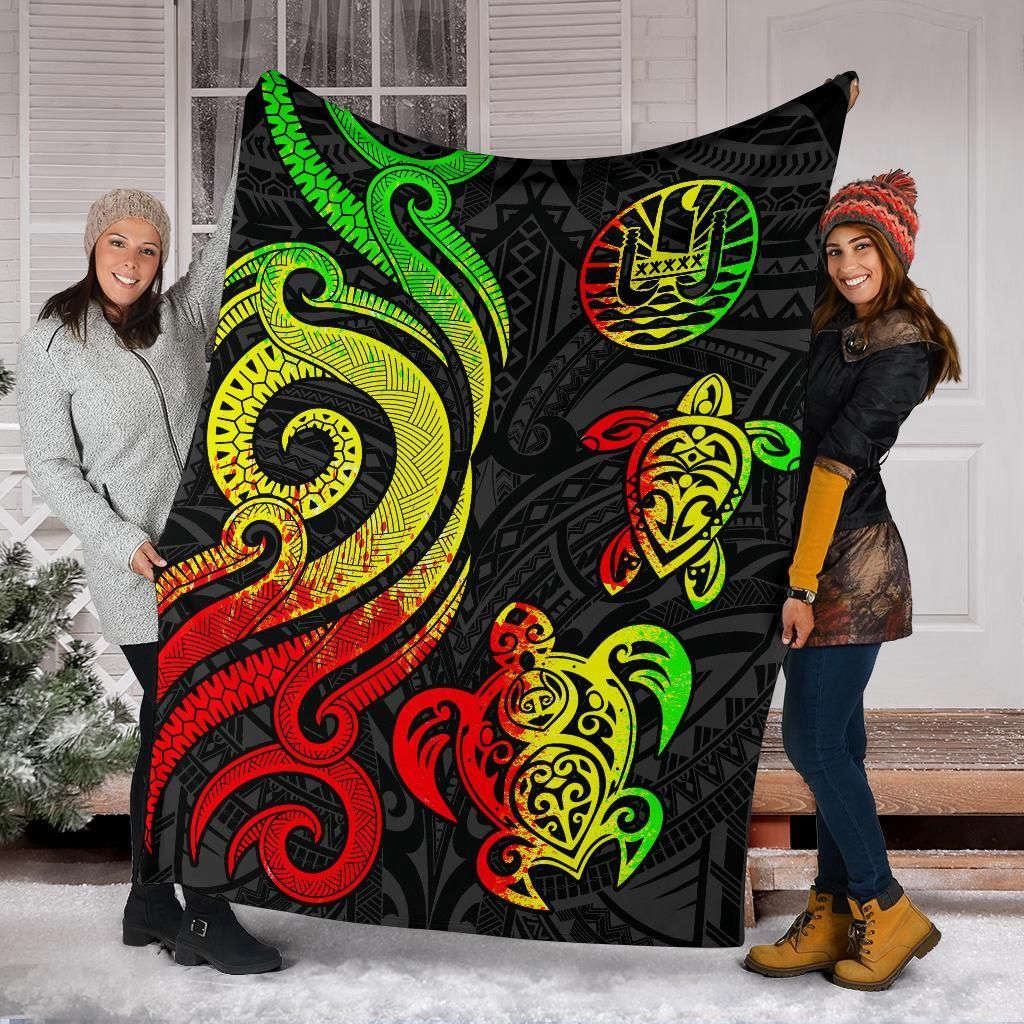 Tahiti Polynesian Premium Blanket - Reggae Tentacle Turtle