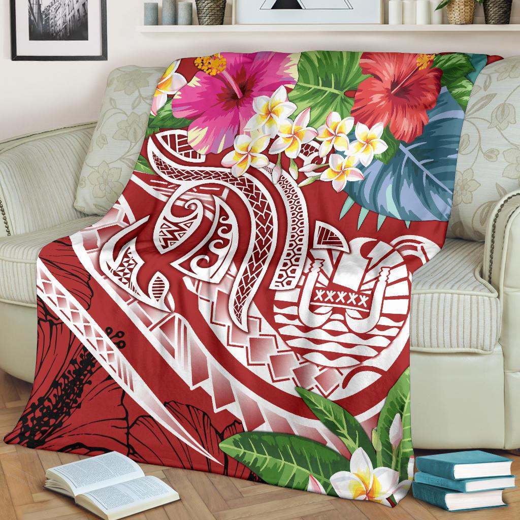 Tahiti Polynesian Premium Blanket - Summer Plumeria (Red)