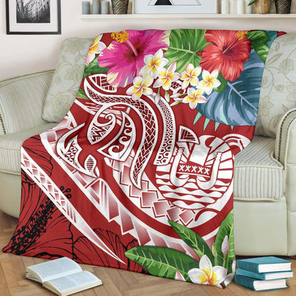 Tahiti Polynesian Premium Blanket - Summer Plumeria (Red)