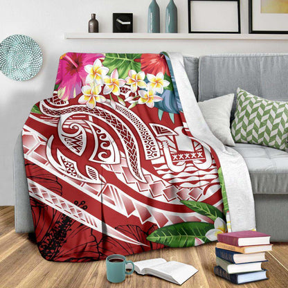 Tahiti Polynesian Premium Blanket - Summer Plumeria (Red)