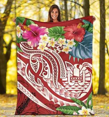 Tahiti Polynesian Premium Blanket - Summer Plumeria (Red)