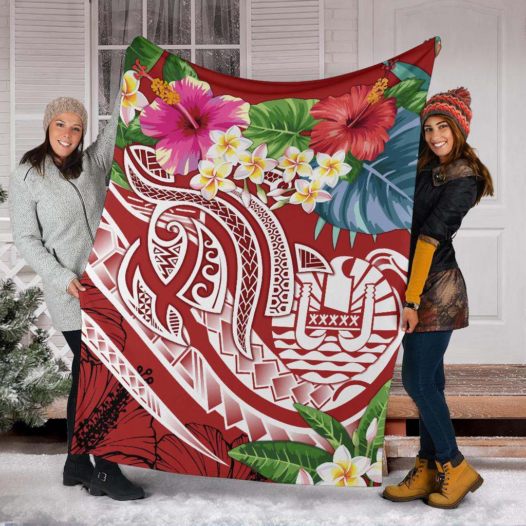 Tahiti Polynesian Premium Blanket - Summer Plumeria (Red)