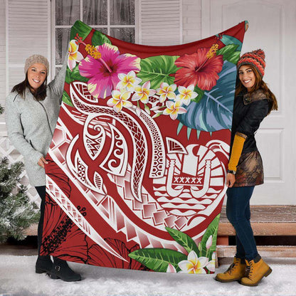Tahiti Polynesian Premium Blanket - Summer Plumeria (Red)