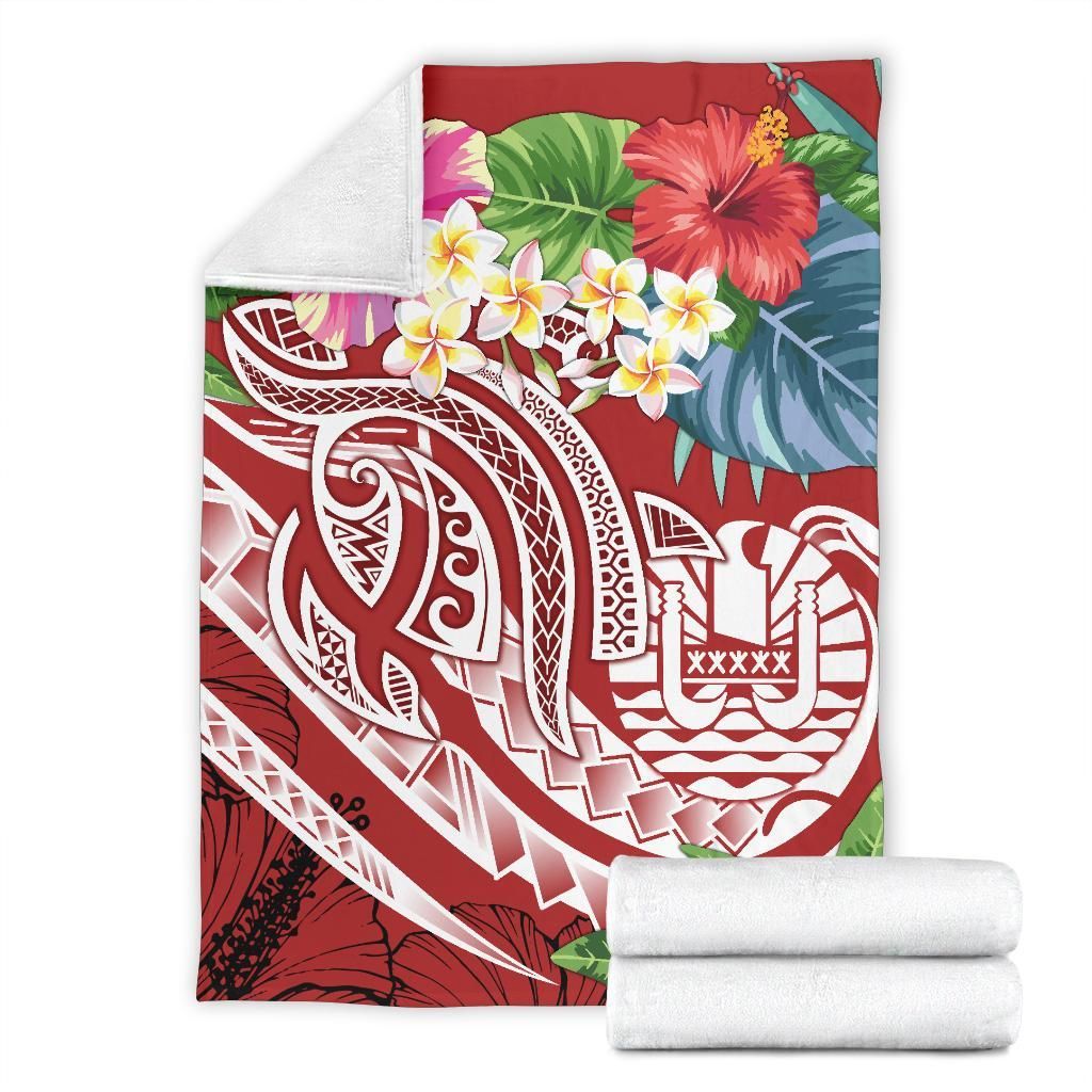 Tahiti Polynesian Premium Blanket - Summer Plumeria (Red)