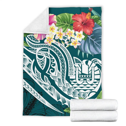 Tahiti Polynesian Premium Blanket - Summer Plumeria (Turquoise)
