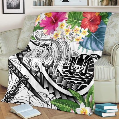 Tahiti Polynesian Premium Blanket - Summer Plumeria (White)
