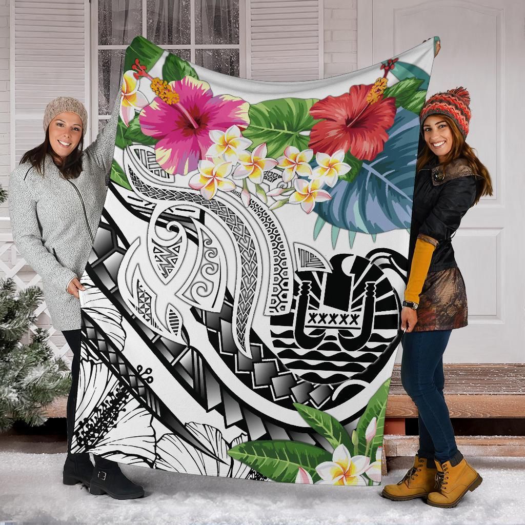 Tahiti Polynesian Premium Blanket - Summer Plumeria (White)