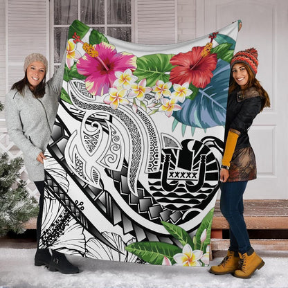 Tahiti Polynesian Premium Blanket - Summer Plumeria (White)