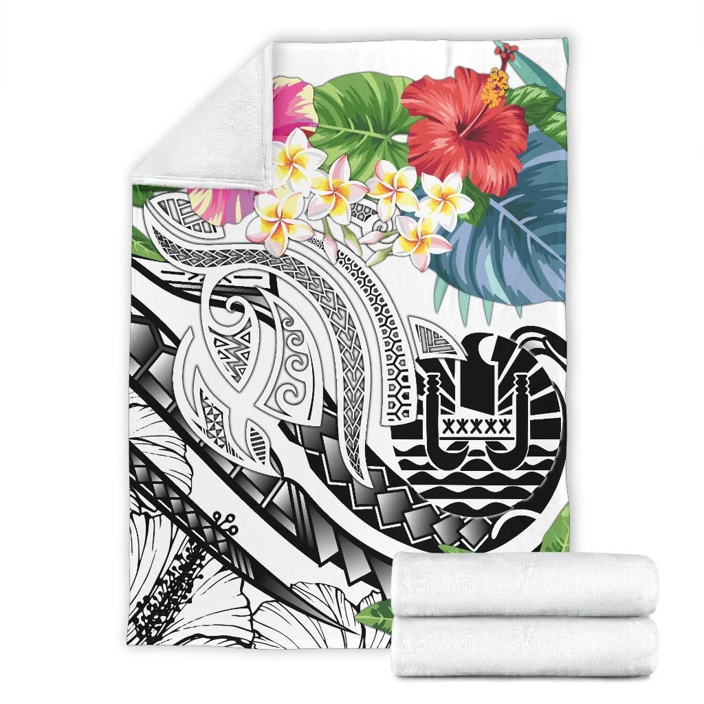 Tahiti Polynesian Premium Blanket - Summer Plumeria (White)