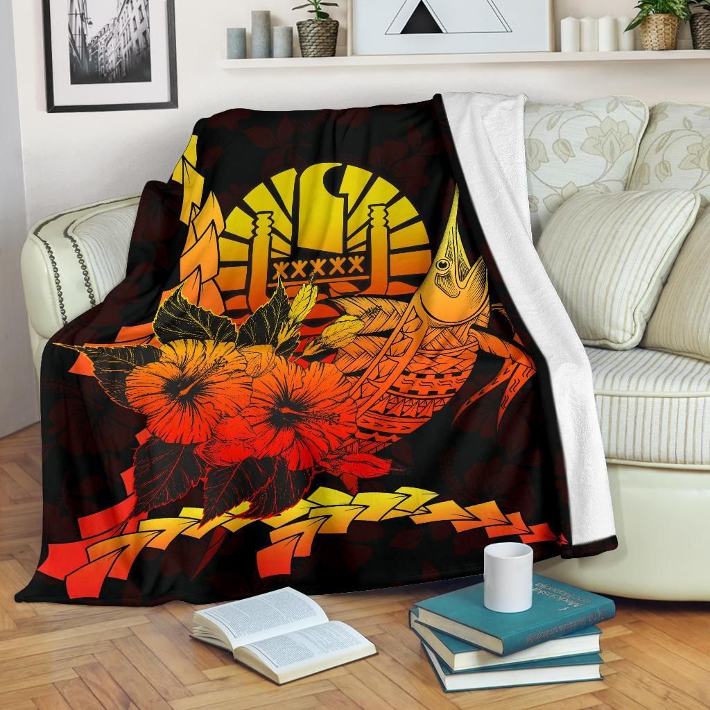 Tahiti Polynesian Premium Blanket - Swordfish With Hibiscus