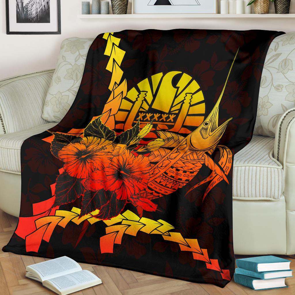 Tahiti Polynesian Premium Blanket - Swordfish With Hibiscus