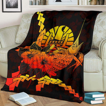 Tahiti Polynesian Premium Blanket - Swordfish With Hibiscus