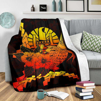 Tahiti Polynesian Premium Blanket - Swordfish With Hibiscus