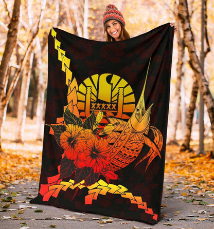 Tahiti Polynesian Premium Blanket - Swordfish With Hibiscus
