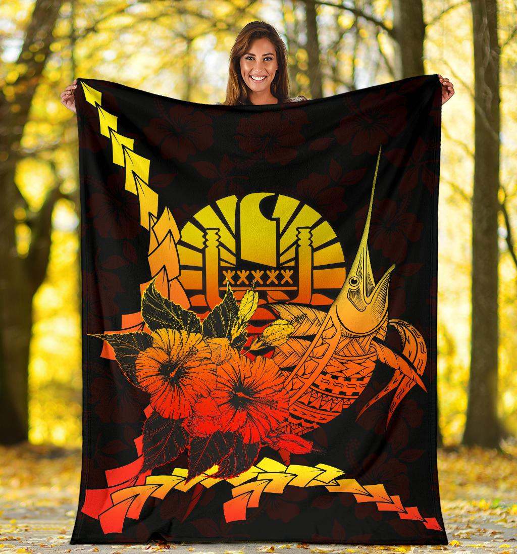 Tahiti Polynesian Premium Blanket - Swordfish With Hibiscus
