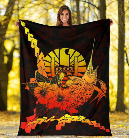 Tahiti Polynesian Premium Blanket - Swordfish With Hibiscus