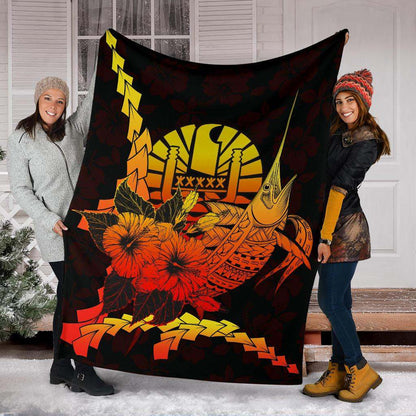 Tahiti Polynesian Premium Blanket - Swordfish With Hibiscus