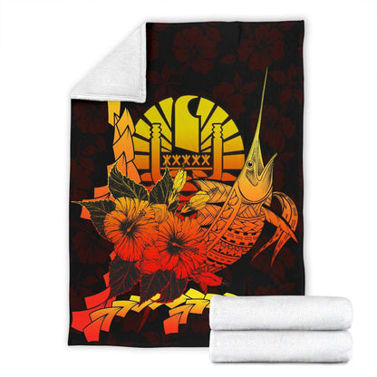 Tahiti Polynesian Premium Blanket - Swordfish With Hibiscus