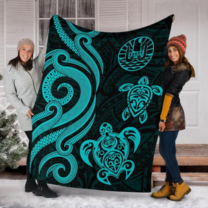 Tahiti Polynesian Premium Blanket - Turquoise Tentacle Turtle