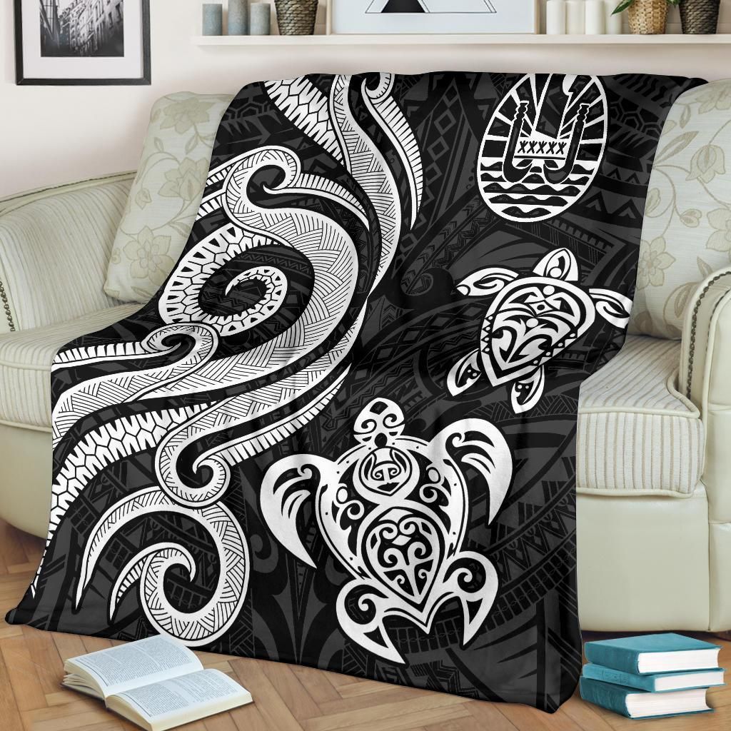 Tahiti Polynesian Premium Blanket - White Tentacle Turtle