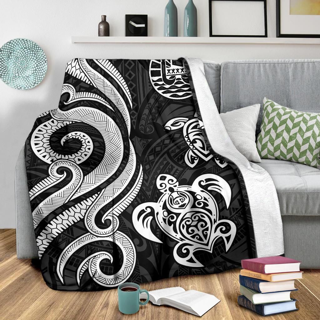 Tahiti Polynesian Premium Blanket - White Tentacle Turtle