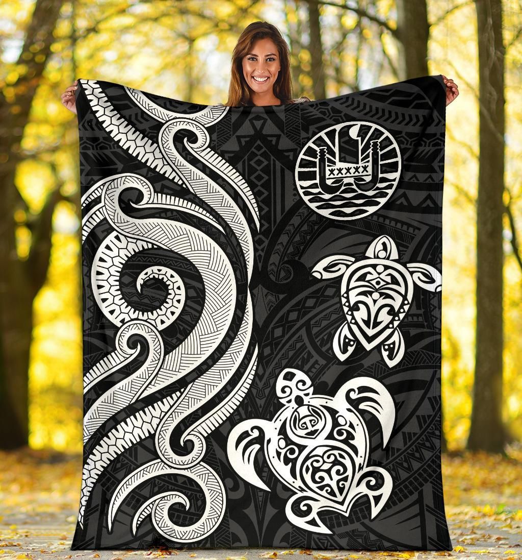 Tahiti Polynesian Premium Blanket - White Tentacle Turtle