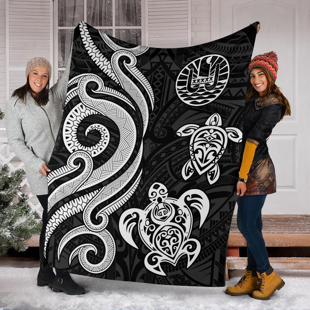 Tahiti Polynesian Premium Blanket - White Tentacle Turtle
