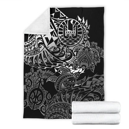 Tahiti Polynesian Premium Blanket - White Turtle Hibiscus Flowing
