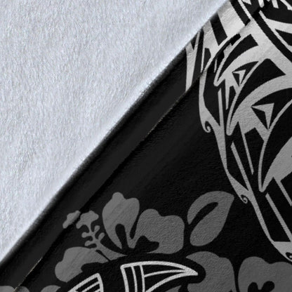 Tahiti Polynesian Premium Blanket - White Turtle Hibiscus Flowing