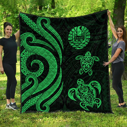 Tahiti Polynesian Premium Quilt - Green Tentacle Turtle