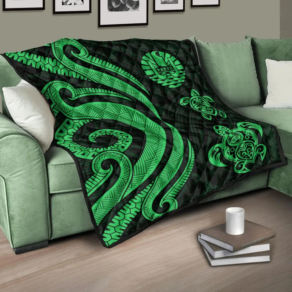 Tahiti Polynesian Premium Quilt - Green Tentacle Turtle