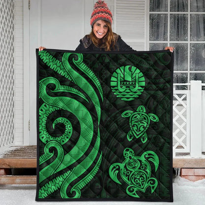 Tahiti Polynesian Premium Quilt - Green Tentacle Turtle