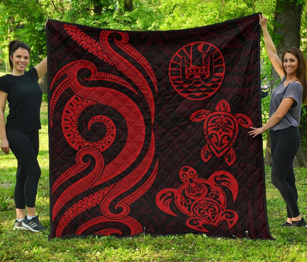Tahiti Polynesian Premium Quilt - Red Tentacle Turtle