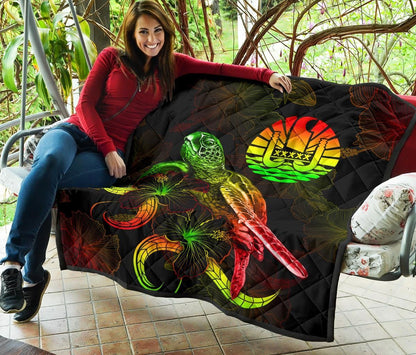 Tahiti Polynesian Premium Quilt - Turtle With Blooming Hibiscus Reggae
