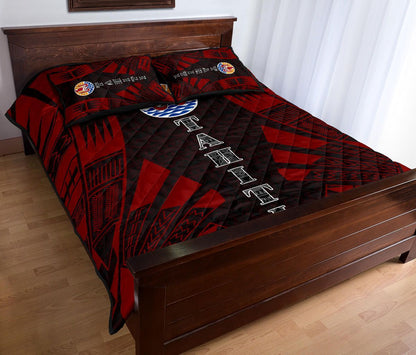 Tahiti Polynesian Quilt Bed Set - Tahiti Flag Red Black Tattoo Flag