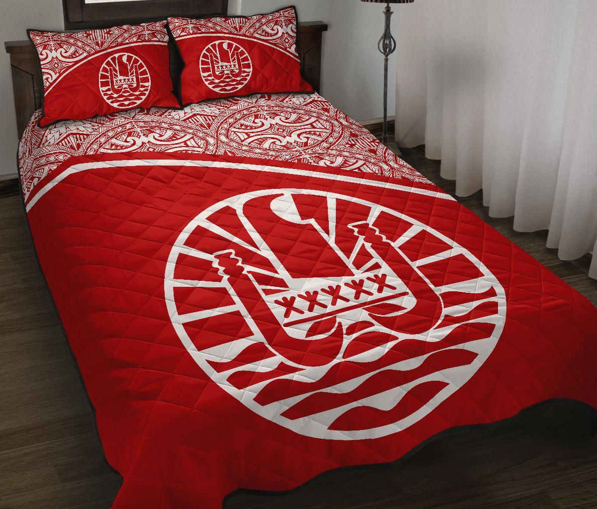 Tahiti Polynesian Quilt Bed Set - Tahiti Flag Red Curve Style
