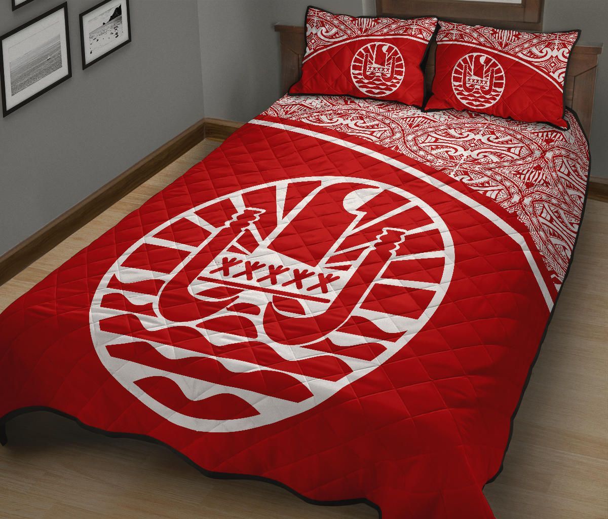 Tahiti Polynesian Quilt Bed Set - Tahiti Flag Red Curve Style