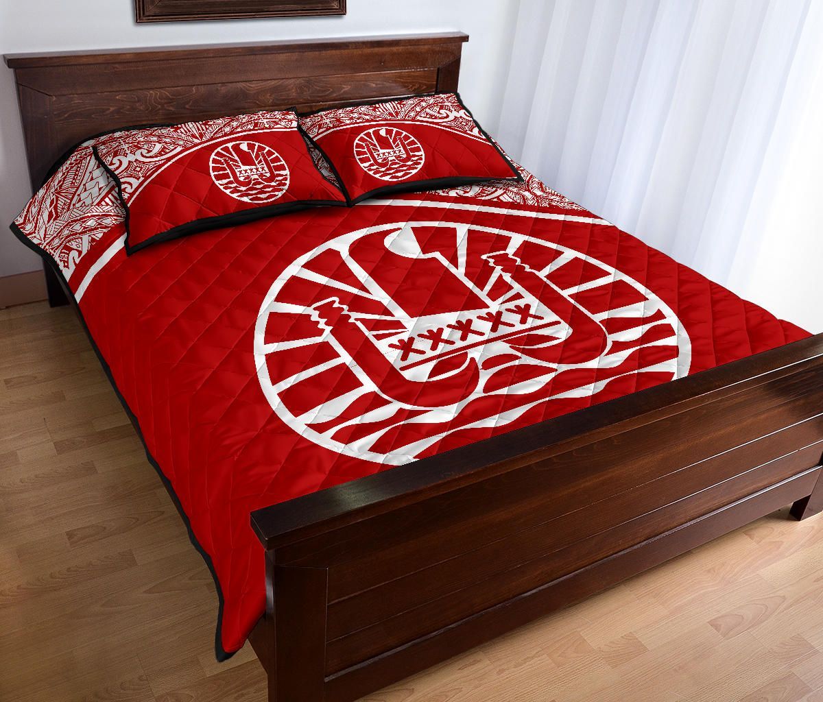 Tahiti Polynesian Quilt Bed Set - Tahiti Flag Red Curve Style