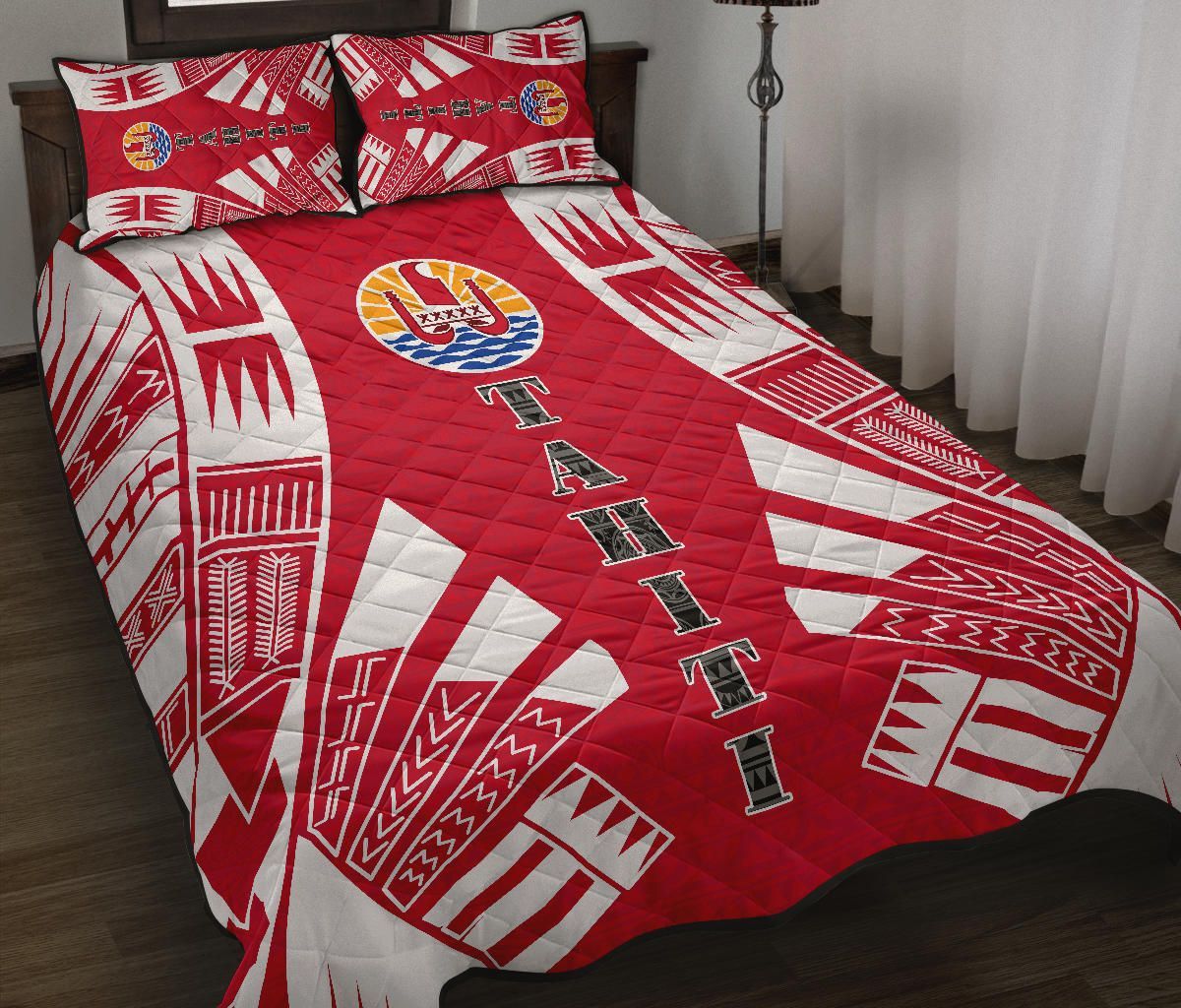 Tahiti Polynesian Quilt Bed Set - Tahiti Flag Red Tattoo