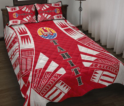 Tahiti Polynesian Quilt Bed Set - Tahiti Flag Red Tattoo