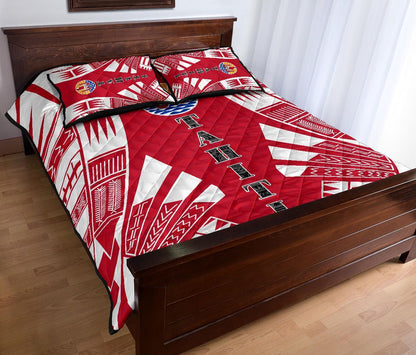 Tahiti Polynesian Quilt Bed Set - Tahiti Flag Red Tattoo