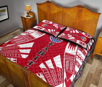 Tahiti Polynesian Quilt Bed Set - Tahiti Flag Red Tattoo