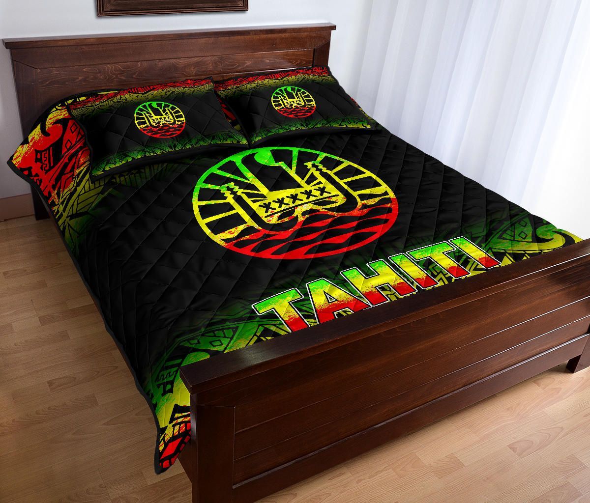 Tahiti Polynesian Quilt Bed Set - Tahiti Flag Reggae Fog Style